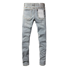 Purple Jeans Designer Stack European Jeans Men Embroidery Quilting Ripped For Vintage Pant Mens Fold Slim 9005