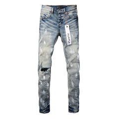 Purple Jeans Designer Women Purple High Street Purple Denim Black Long Mid Pants Hole for Men Purple Jeans 9043