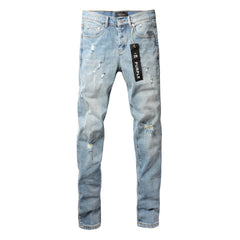 Purple Jeans Fashionable Blue Ripped Jeans 9075 Featuring Distressed Design