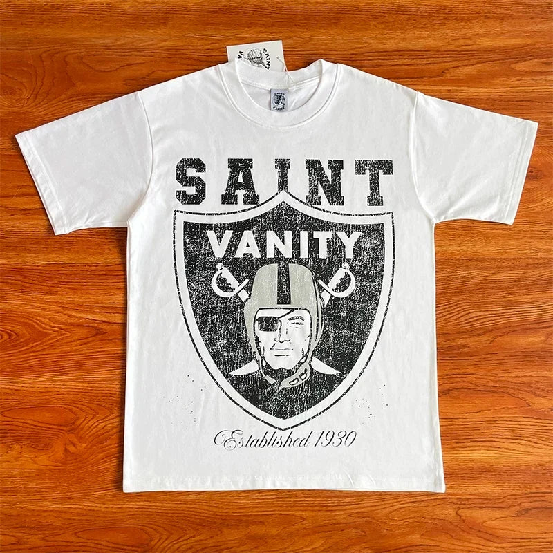 SAINT VANITY Vintage Fashion Print Casual Pure Cotton Short-Sleeved T-shirt