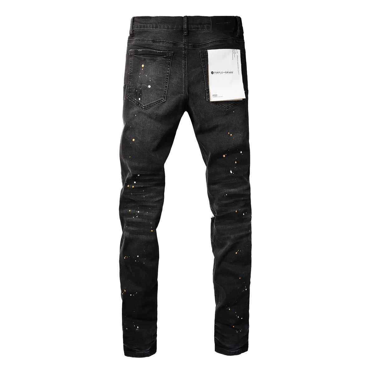 Purple Jeans - Distressed Black Denim with Knee Slit and Ripped Hole 9045