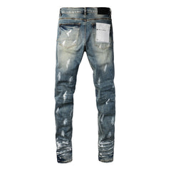 Purple Jeans Fashion Men Black Jeans Distressed Hole Unique Personality 9060