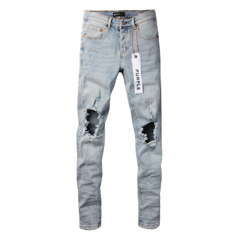 Purple Jeans Light Blue Vintage Personality Fashion Ripped Jeans 9010