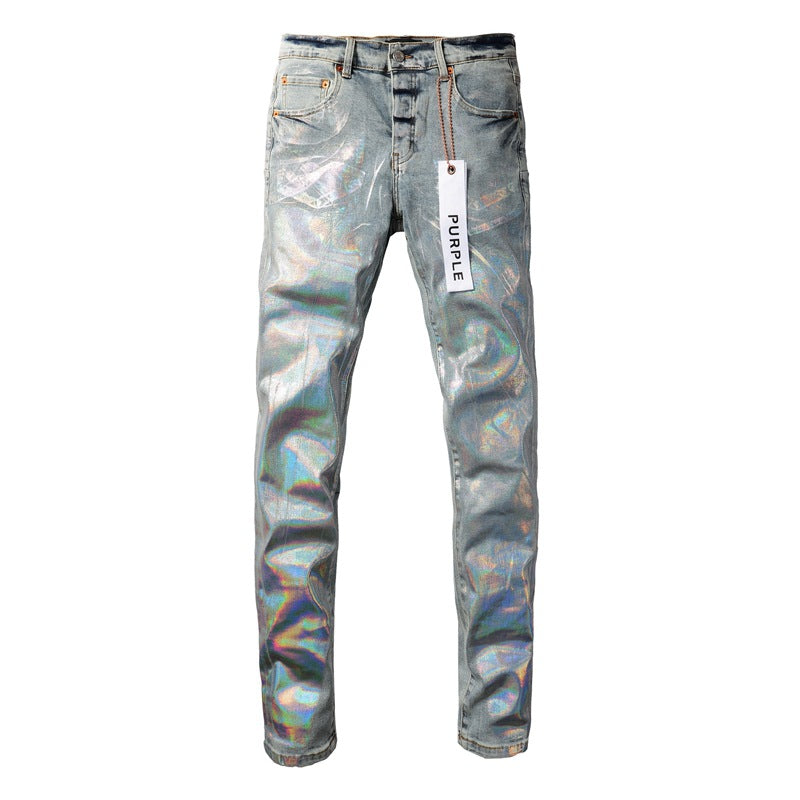 Purple Jeans Designer Stack European Jeans Men Embroidery Quilting Ripped For Vintage Pant Mens Fold Slim 9005