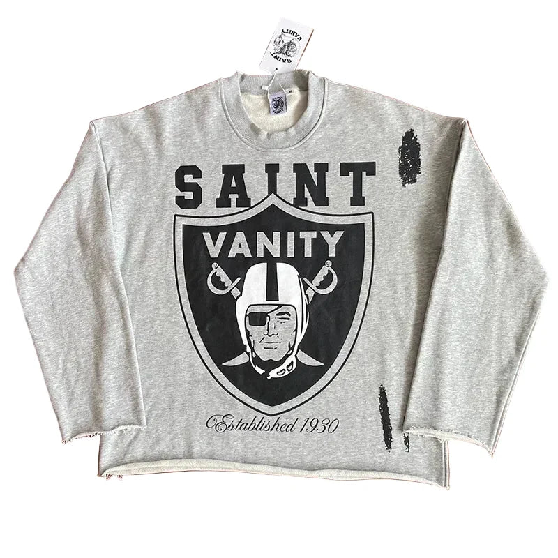SAINT VANITY Retro Fashion Print Casual Sweatshirt and Shorts Set