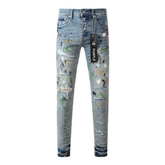 Purple Jeans Light Blue Distressed Jeans 9072 with Trendy Ripped Details