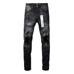 Purple Jeans  New Fashion Men Black Jeans Distressed Hole Unique Personality