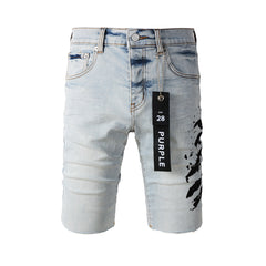 Purple Blue Jean Shorts 5048 with Black Print Design