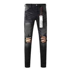 Purple Jeans  New Fashion Men Black Jeans Distressed Hole Unique Personality