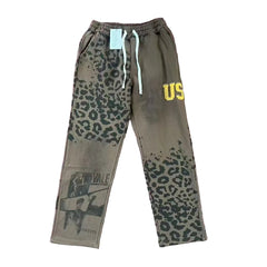 Vale Forever Leopard & Vintage Wash Full-Zip Sweatpants Khaki