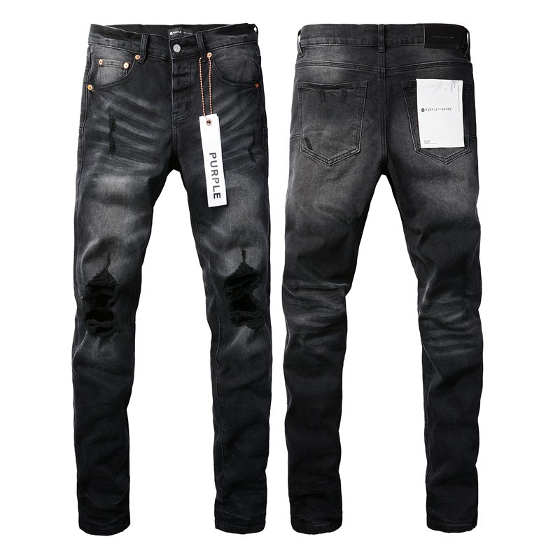Purple Jeans  New Fashion Men Black Jeans Distressed Hole Unique Personality