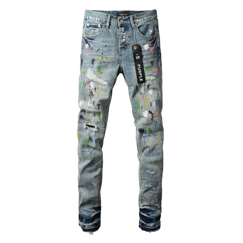 Purple Jeans Light Blue Distressed Jeans 9072 with Trendy Ripped Details